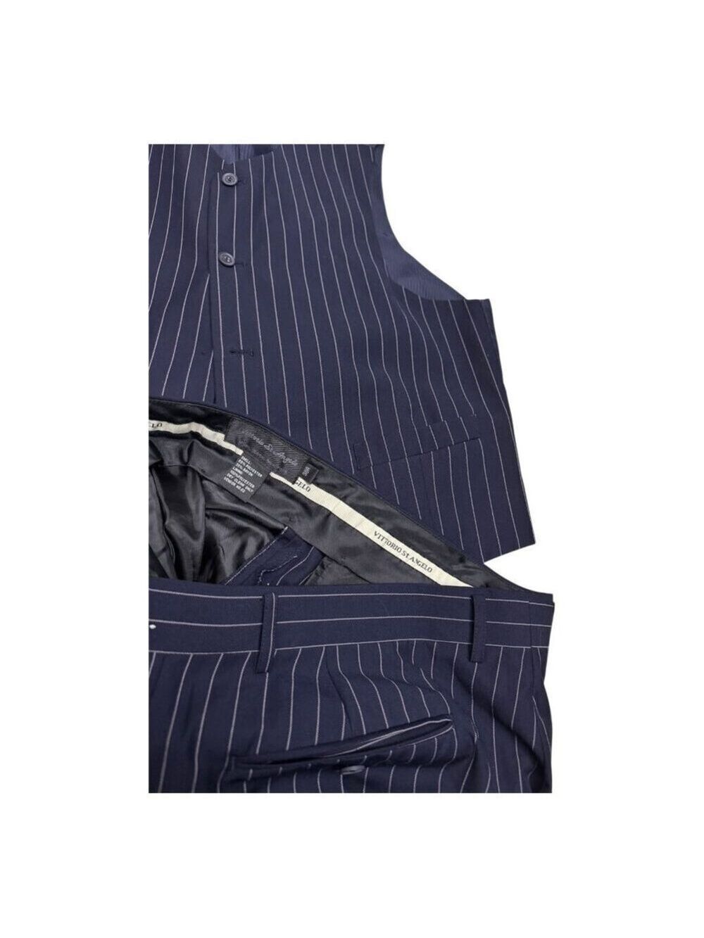 VITTORIO ST ANGELO SUIT Pinstripe Luxury Designer 3-Piece Blue Business Mens 44R - Picture 5 of 10